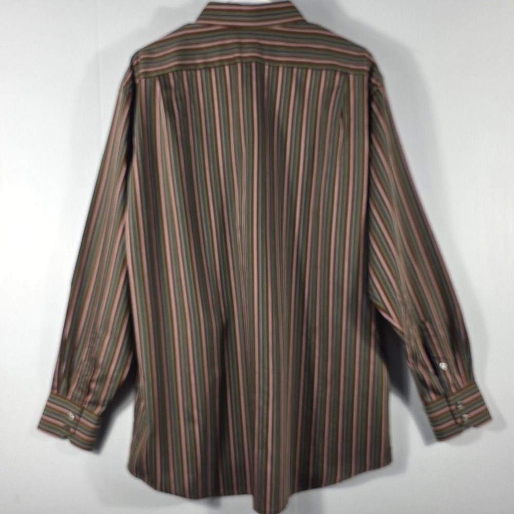 Lacoste Mens Brown Multi Color Striped Long Sleeve Button Down Shirt Size 45 XL - Picture 5 of 10